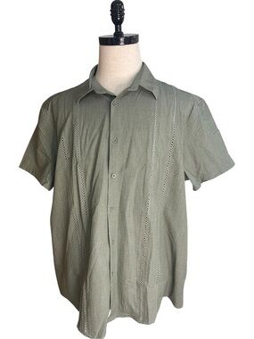 Coofandy Cuban Guayabera Casual Button-Down Shirt Green